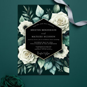 Tiefgrüne florale Hochzeitsromantik Einladung