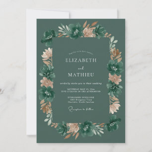 Tiefgrüne florale romantische Hochzeit Einladung