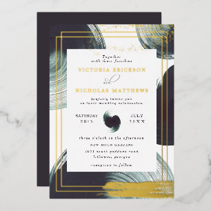 Tiefgrüne goldene abstrakte Boho-Hochzeitseinladun Folieneinladung