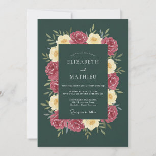 Tiefgrüne Rosen Florale Hochzeit Einladung