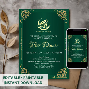 Tiefgrüne und goldene Ramadan-Iftar-Einladung Einladung