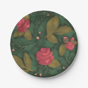 Tiefgrüne und rosa Blume Pappteller