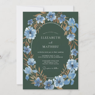 Tiefgrünes Azurblau Botanisches Aquarell Hochzeit Einladung