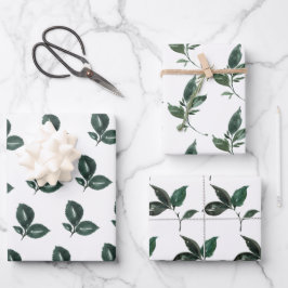 tiefgrünes und weißes Leaf Geschenkpapier Set