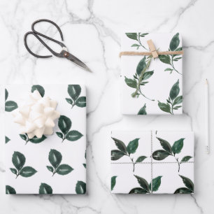 tiefgrünes und weißes Leaf Geschenkpapier Set