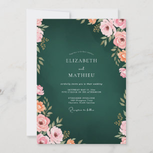 Tiefjäger-Korallen-Ranunculus-Eucalyptus-Hochzeit Einladung