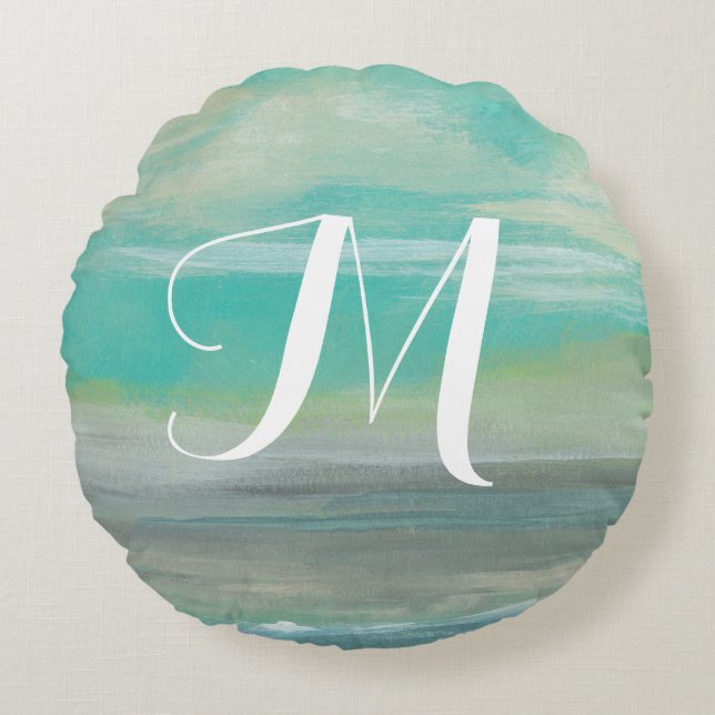 Tiefland-Strand I des Monogramm-| Rundes Kissen (Vorderseite)