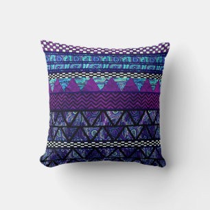 Tiefpurpurnes Boho Stammes- Streifen-Muster Kissen