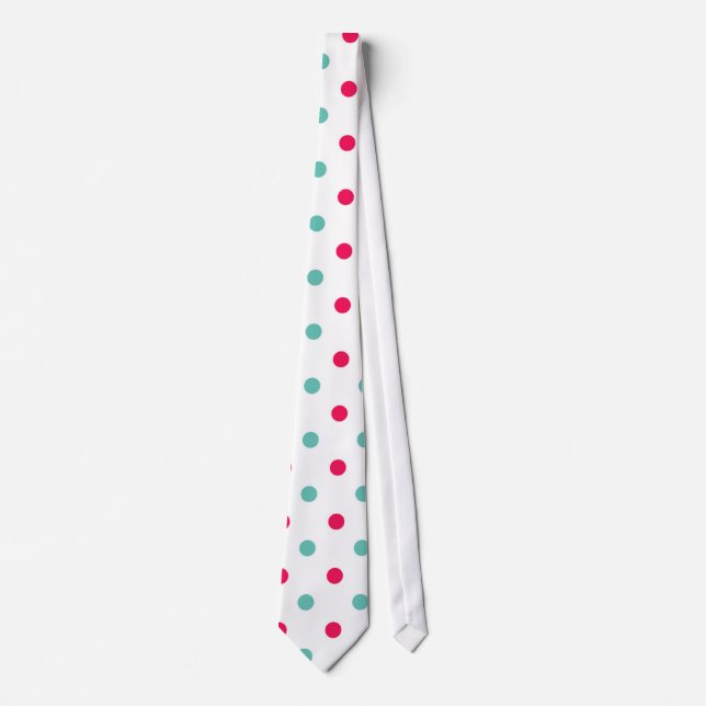 Tiefrosa, Aqua, weiße Polka punktiert Krawatte (Vorderseite)