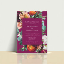 Tiefrosa florale botanische Hochzeitseinladung