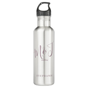 Tiefrosa Initialen & Name Hochzeit   Edelstahlflasche