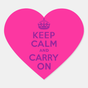 Tiefrosa Keep Calm and Carry On Herz-Aufkleber