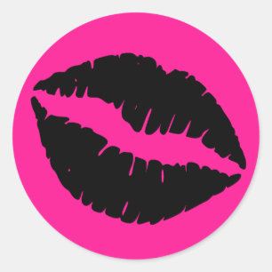Tiefrosa und schwarzer Lipstick Runder Aufkleber