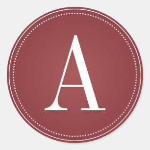 Tiefrot/Maroon Monogramm Anfangsaufkleber für Hoch Runder Aufkleber