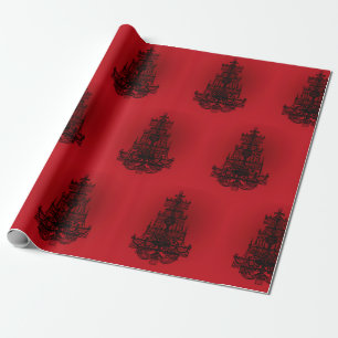 Tiefrot mit schwarzen Kronleuchtern Geschenkpapier