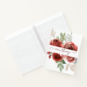 Tiefrote Aquarell-Blumen personalisiert Notizbuch