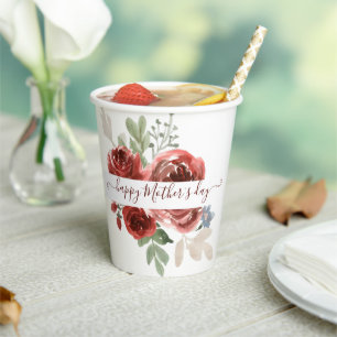 Tiefrote Aquarell-Blumen personalisiert Pappbecher
