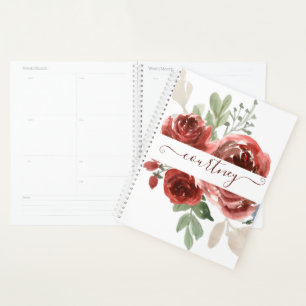 Tiefrote Aquarell-Blumen personalisiert Planer