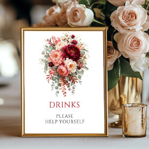 Tiefrote Bohemian Blumen Getränke 8x10 Hochzeit Poster