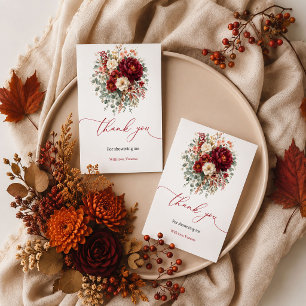 Tiefrote boho Herbst-Blumen Dankeskarten-Grünpflan Dankeskarte