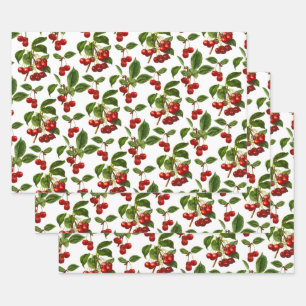 Tiefrote Botanische Kirsche Print Geschenkpapier Set