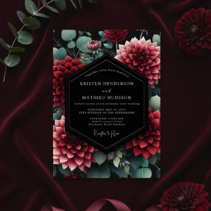 Tiefrote Dahlie Botanische Hochzeit Einladung