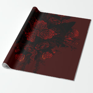 Tiefrote florale elegante gotische Hochzeit Geschenkpapier
