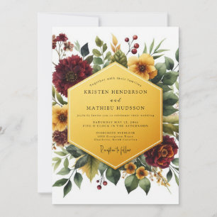 Tiefrote Florale Herbstromanze Hochzeit Einladung