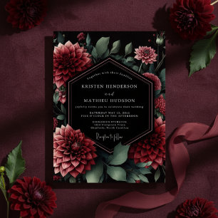 Tiefrote florale Hochzeit im Moody-Stil Einladung