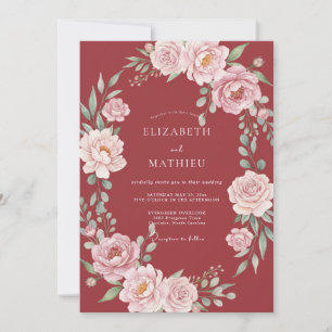 Tiefrote Florale Hochzeitskrone Einladung