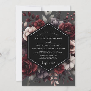 Tiefrote Florale Verzauberung Hochzeit Einladung