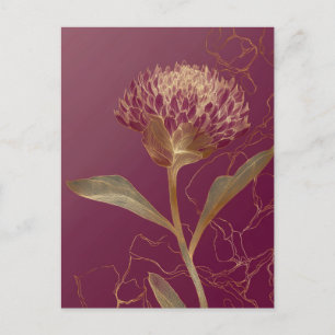 Tiefrote Goldene Botanische Blumenlinienzeichnung Postkarte