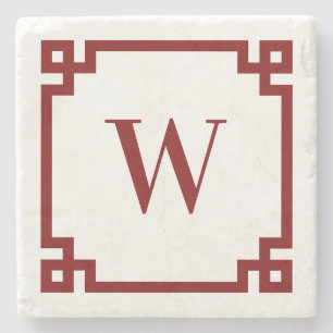 Tiefrote griechische Schlüsselrand-Monogramm Steinuntersetzer