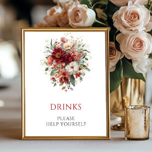 Tiefrote Herbst-Blumen-Drinks 8x10 Tischplatte Poster