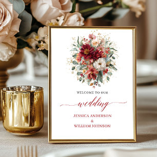 Tiefrote Herbstblumen Hochzeit Willkommen 8x10 Boh Poster