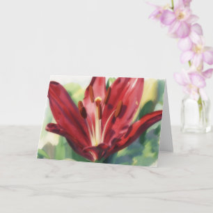 Tiefrote Lilienblüten-Kunstnotizkarte Karte