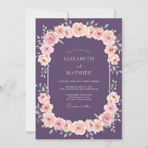 Tiefrote Pflaumen-Blumenbogen-Hochzeit Einladung