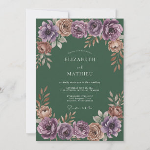 Tiefrote Pflaumen-Blumenromanze-Hochzeit Einladung