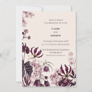 Tiefrote Pflaumen-Botanischer-Garten-Hochzeit Einladung