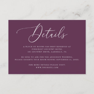 Tiefrote Pflaumen-Elegant-Script-Hochzeits-Hotel-D Begleitkarte
