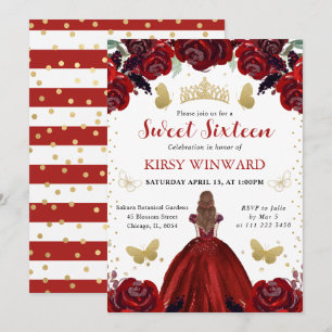 Tiefrote Robe Rote Haare Prinzessin Sweet 16 Einladung