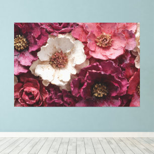 Tiefrote, rosa und cremefarbene Rosen mit goldenem Leinwanddruck