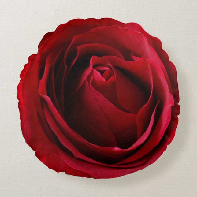 tiefrote Rose Rundes Kissen (Vorderseite)