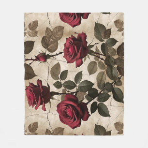 Tiefrote Rosen mit dunkelgrünen Blättern Fleecedecke