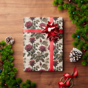 Tiefrote Rosen mit dunkelgrünen Blättern Geschenkpapier