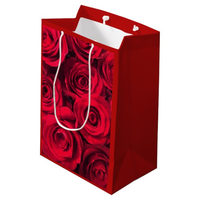 Tiefrote Rosen Mittlere Geschenktüte (Rückseite Schrägansicht)
