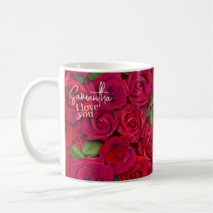 Tiefrote Rosenmuster Ich liebe dich mit individuel Kaffeetasse