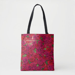 Tiefrote Rosenmuster Ich liebe dich mit individuel Tasche