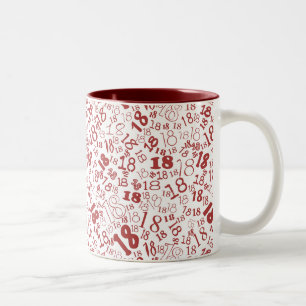 Tiefrote weiße Zahlen 18. Geburtstag Zweifarbiges Zweifarbige Tasse