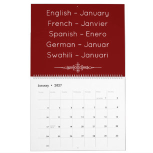 Tiefroter mehrsprachiger Kalender